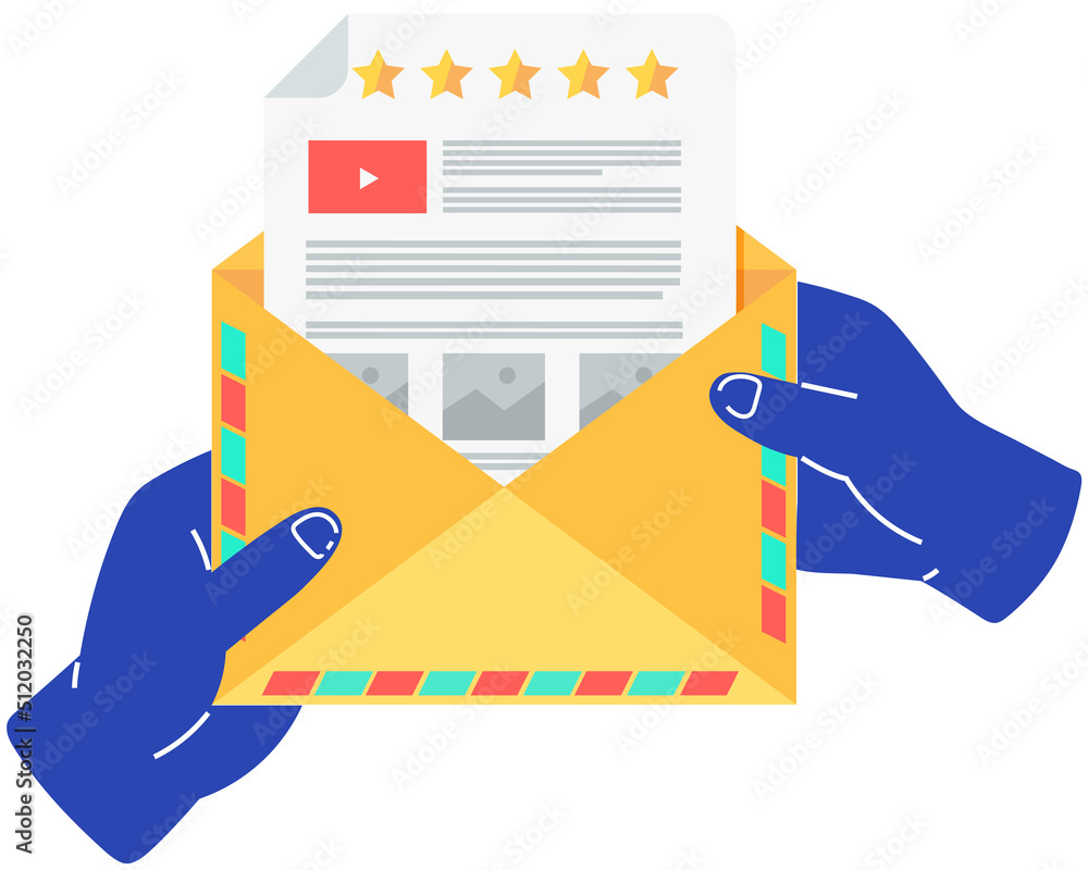 Poster hands pull sheet of paper from envelope. mailing, communication via mail concept. yellow envelope an