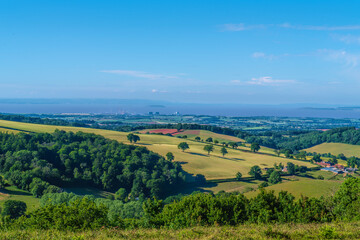 Fototapeta na wymiar Somerset view to Hinkley Point and the Bristol Channel England UK from the Quantocks