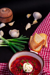 Ukrainian borsch. borscht with chasnyk and greens. national dish of ukraine