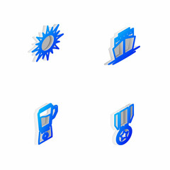 Set Isometric line Ship, Sun, Blender and Medal with star icon. Vector