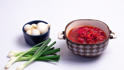 Ukrainian borsch. borscht with chasnyk and greens. national dish of ukraine