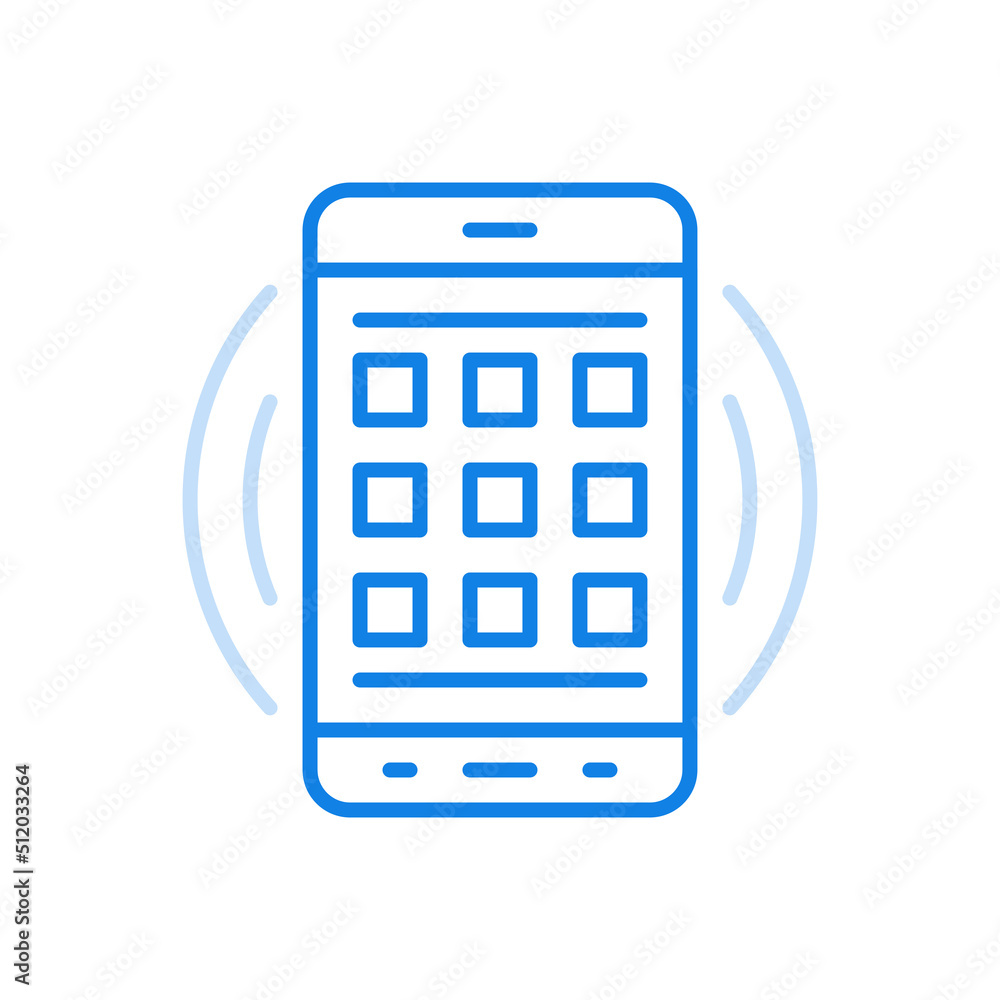 Poster mobile applications in smartphone vector line icon. sensory activation technologies for media progra