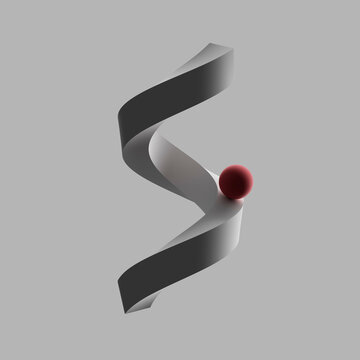 Three dimensional render of red sphere balancing on letter S