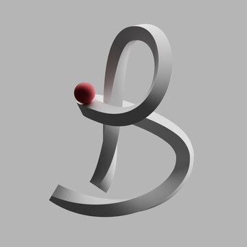 Three dimensional render of red sphere balancing on letter B