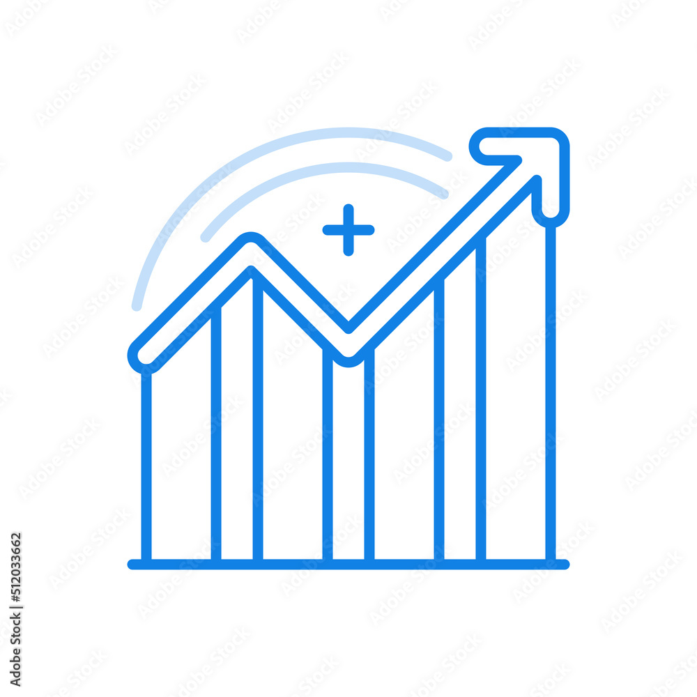 Poster statistical growth indicators vector line icon. profit increase chart with upward curved arrow.