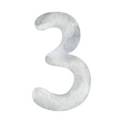 Watercolor illustration collection of black and white numbers from 1 to 0. Hand painted watercolour drawing on white background, watercolor isolated elements for creative invitation, card, design, sti