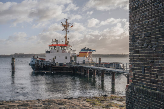 Germany, Schleswig-Holstein, Kiel, Ship moored in Holtenau harbor