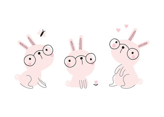 Pink bunnies set illustration