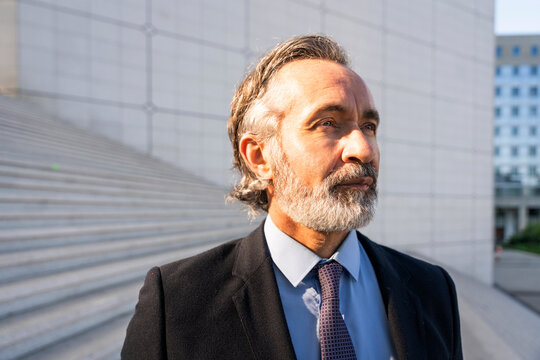 Mature businessman with beard on sunny day