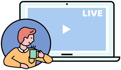 Remote broadcast program for electronic devices. Application for watching video via Internet. Website for blogging, streaming online. Video recording live broadcast, stream, vlog for gadgets