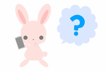 スマホを持つうさぎ　ハテナ吹き出し