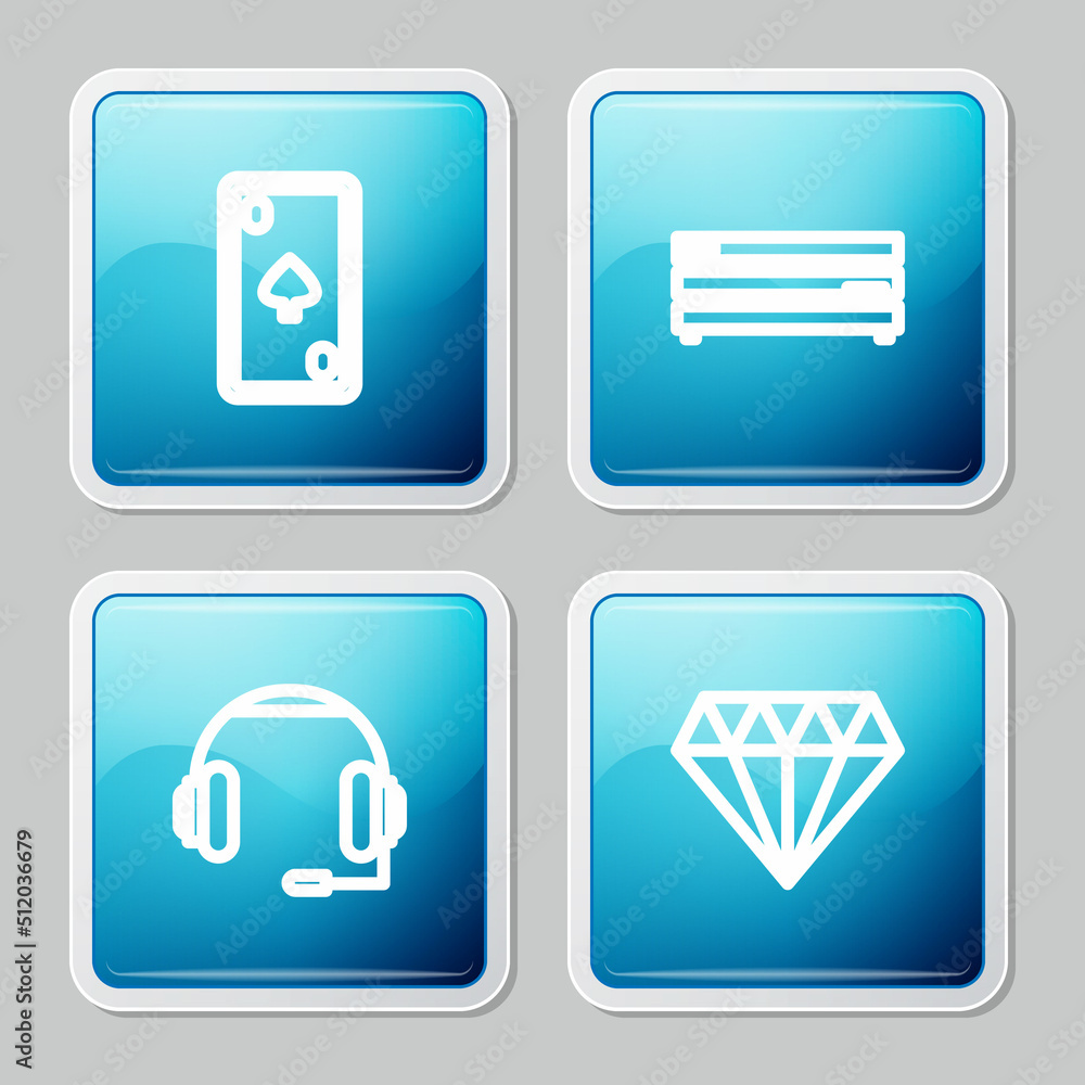 Canvas Prints Set line Playing card with diamonds, Video game console, Headphones and Diamond icon. Vector