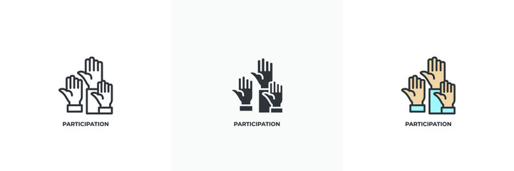 participation icon. Line, solid and filled outline colorful version, outline and filled vector sign. Idea Symbol, logo illustration. Vector graphics - obrazy, fototapety, plakaty