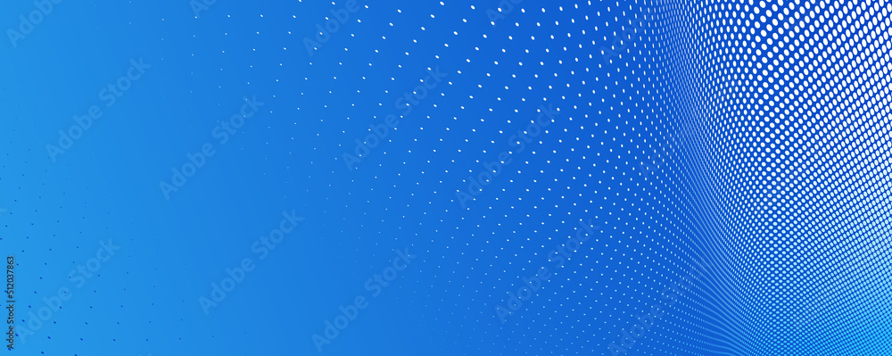Poster blue dots in 3d perspective vector abstract background, multimedia internet information theme, wave 