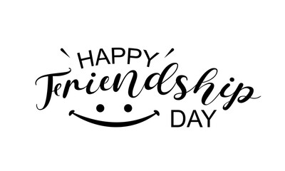 Happy friendship day handwritten lettering. Vector calligraphy with heart brush texture on white background. Vector illustration template design.