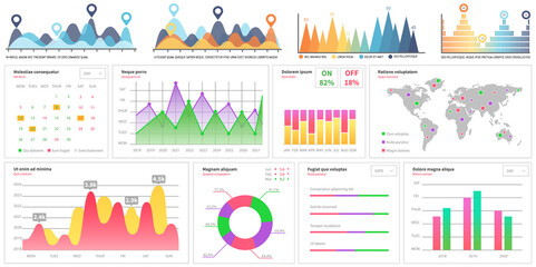 Obraz premium Infographic chart vector template. Annual statistics curve graph design. Market data diagrams. Graphic information visualization and analysis. Statistical indicators and frequency of data changes