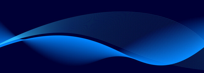 Curve shape flow vector abstract background in dark blue gradient, dynamic and speed concept, futuristic technology or motion art.