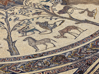 Mosaicos de la casa de orfeo.Ciudad Romana de Volubilis(II d.c.), yacimiento arqueologico.Marruecos.