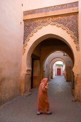 Fototapeta na wymiar Medersa Ben Youssef (s.XVI).Marrakech.Ciudad Imperial.Marruecos.Africa.