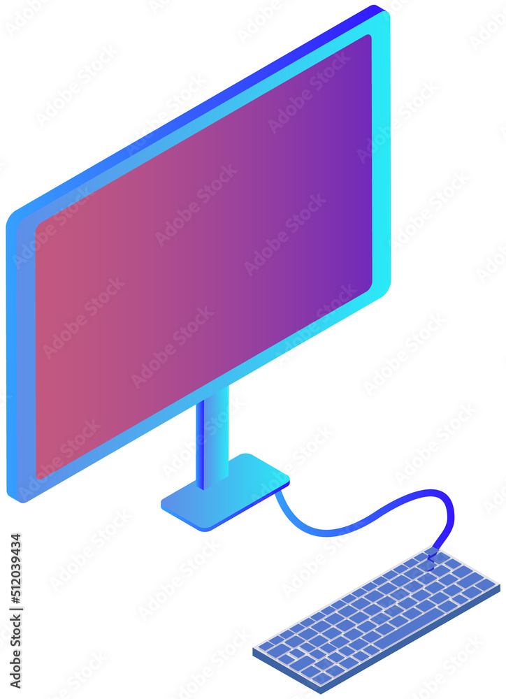 Poster keyboard and computer desktop with empty display. creative work, development, freelance concept. wor