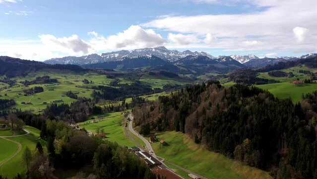 4K Swiss Alps Aerial Shot. 