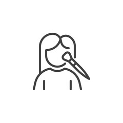 Woman and cosmetics brush line icon