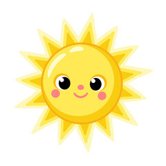 Cute yellow sun smiles. Vector illustration with sun in cartoon style. - 512040618