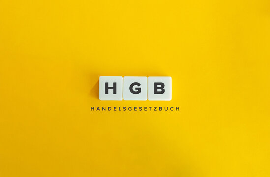 Handelsgesetzbuch (HGB) Banner. Letter Tiles on Yellow Background. Minimal Aesthetics.