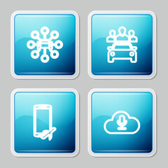 Set line Car sharing, , Flight mode the mobile and Music streaming service icon. Vector