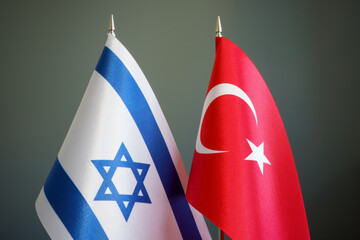 Flags of Israel and Turkey as a concept of negotiations.