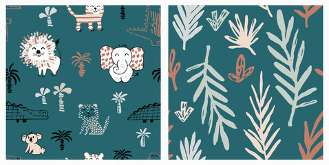 African animal baby cute summer seamless pattern. Sweet safari print. © Vasileva