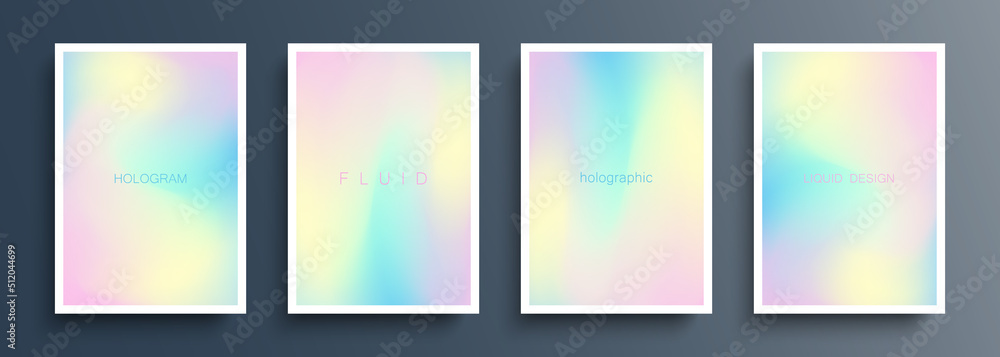 Poster set of abstract backgrounds with holographic effect. futuristic holographic backgrounds with soft co