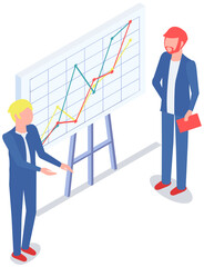 Business people communicating in office discuss statistics, analyze different charts and graphs. Financial accounting concept. Organization process, analytics, planning, report, market analysis