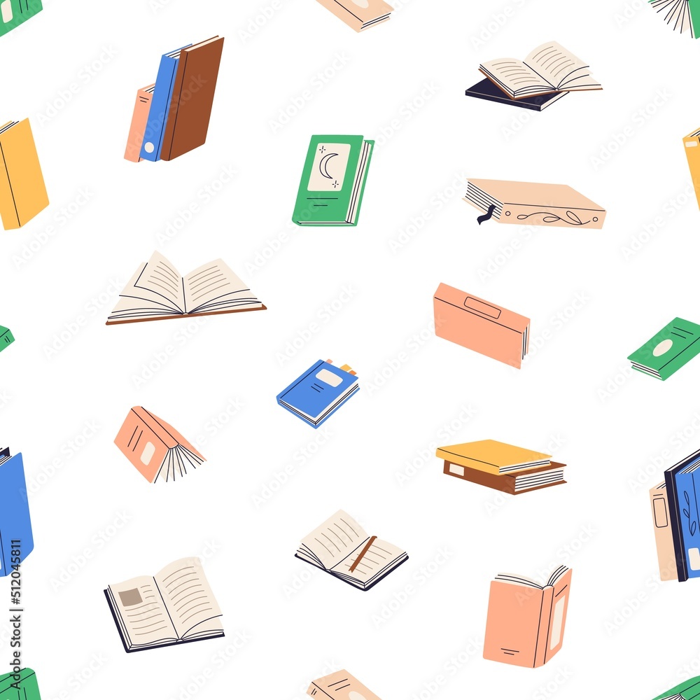 Poster seamless pattern with paper books. endless background with abstract literature, planners print. repe