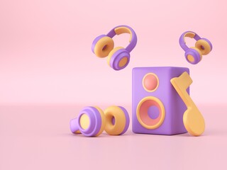 Music Speaker with 3D Headsets. 3D render