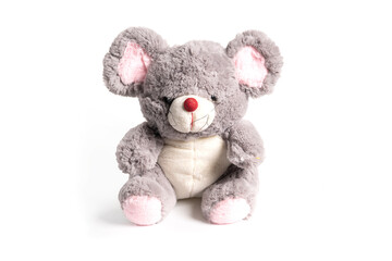 Fluffy toy mouse isolated on white background
