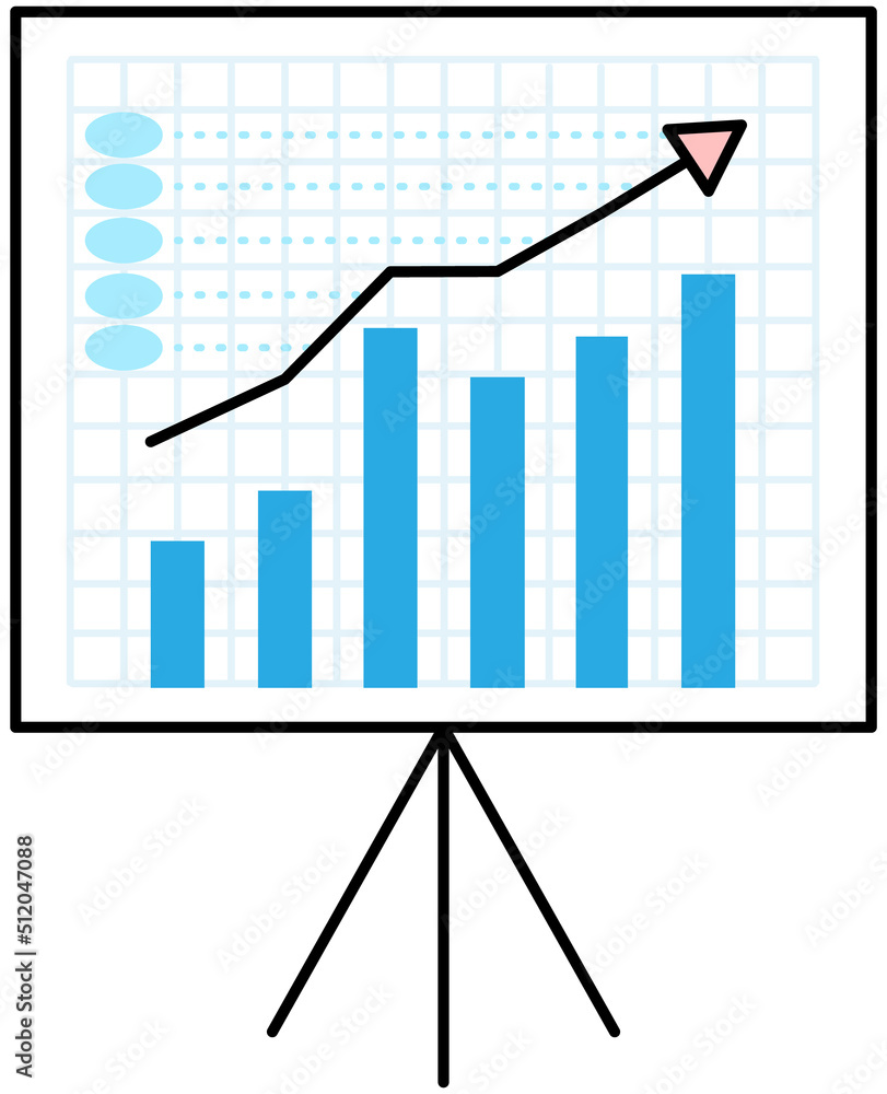 Poster presentation board with chart and arrow pointing up. financial accounting report. business process d