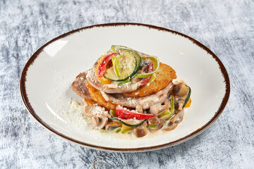 potato pancakes with roasted vegetables