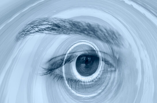 Fototapeta Hypnosis Spiral in eye with vertigo   -  Image of abstract spiral hazel eye 