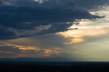 Gorgeous panorama scenic of the sunrise or Sunset with Colorful dramatic sky and clouds on the orange sky