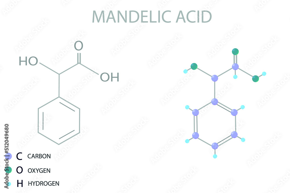 Wall mural mandelic acid molecular skeletal 3d chemical formula.