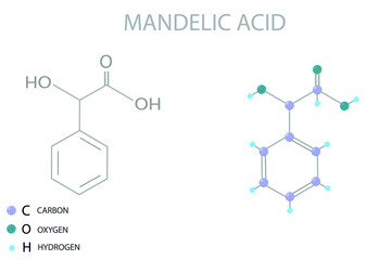 Mandelic acid molecular skeletal 3D chemical formula.	