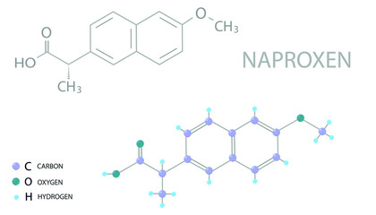  Naproxen molecular skeletal 3D chemical formula.	