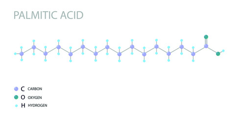  Palmitic acid molecular skeletal 3D chemical formula.	