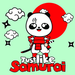 panda with costume samurai