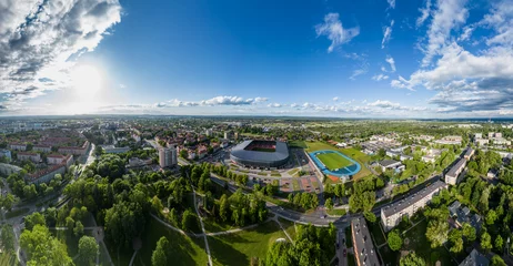 Fotobehang Tychy panorama.  Widok na stadion piłki nożnej oraz stadion lekkoatletyczny © tomasz horowski