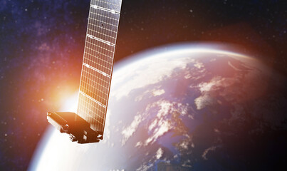 Internet starlink satellite in space near Earth. © Photocreo Bednarek