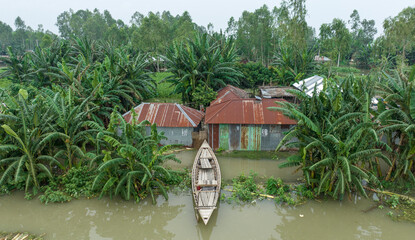 The boat is the only vehicle - flood flooded area photo