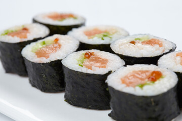 tasty sushi on the white