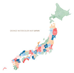 水彩タッチの日本地図：グランジ系